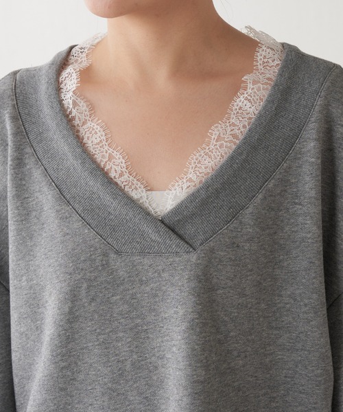 COLLAGE GALLARDAGALANTE(コラージュガリャルダガランテ)の「レース付Vスウェット(スウェット・レディース・グレー/ベージュ・FREE)」の20枚目の写真
