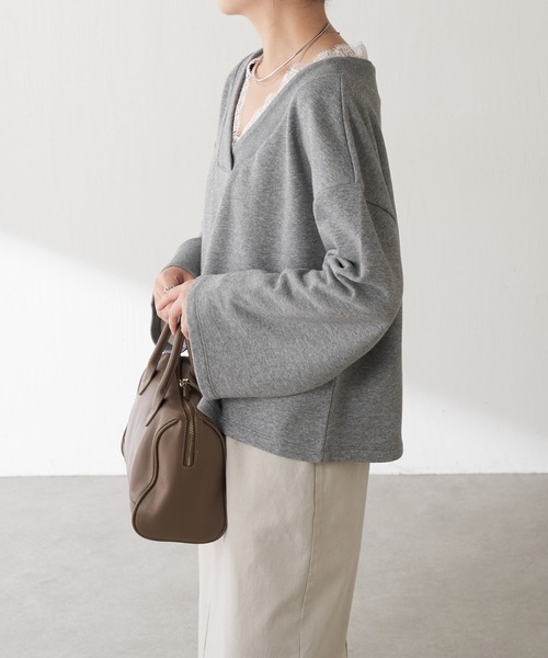 COLLAGE GALLARDAGALANTE(コラージュガリャルダガランテ)の「レース付Vスウェット(スウェット・レディース・グレー/ベージュ・FREE)」の5枚目の写真