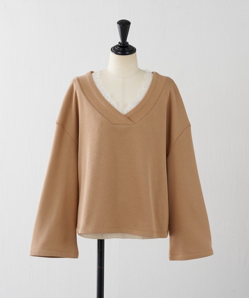 COLLAGE GALLARDAGALANTE(コラージュガリャルダガランテ)の「レース付Vスウェット(スウェット・レディース・グレー/ベージュ・FREE)」の11枚目の写真