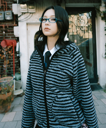 runningHIGH（ランニングハイ）の「ストライプフリースフードジャケット[ブラック]（その他アウター）」