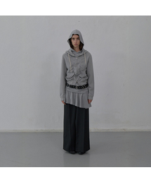 SHIRRING DETAIL ZIP-UP HOODIE (MELANGE GREY)