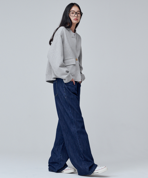 MALOUPE（マロップ）の「9136 バンディングワイドデニムパンツ (ミディアムインディゴ)（デニムパンツ・レディース・ダークネイビー・SMALL/MEDIUM）」の5枚目の写真