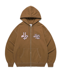 DAMAGED APPLIQUE ZIP UP HOODIE BROWN(CV2EFUM481A)