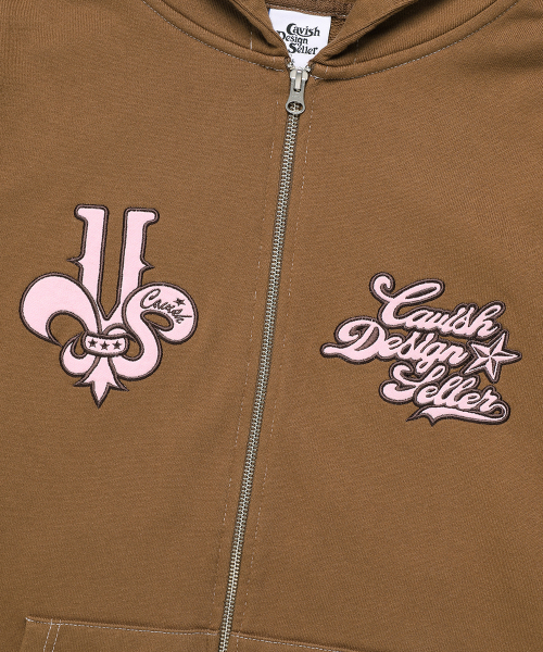 Cavish（カビシ）の「DAMAGED APPLIQUE ZIP UP HOODIE BROWN(CV2EFUM481A)（パーカー・レディース・ブラウン・SMALL/MEDIUM/LARGE/X-LARGE）」の4枚目の写真