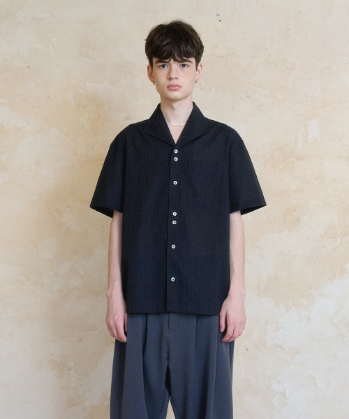 wing collar shirts (navy) 【公式通販】