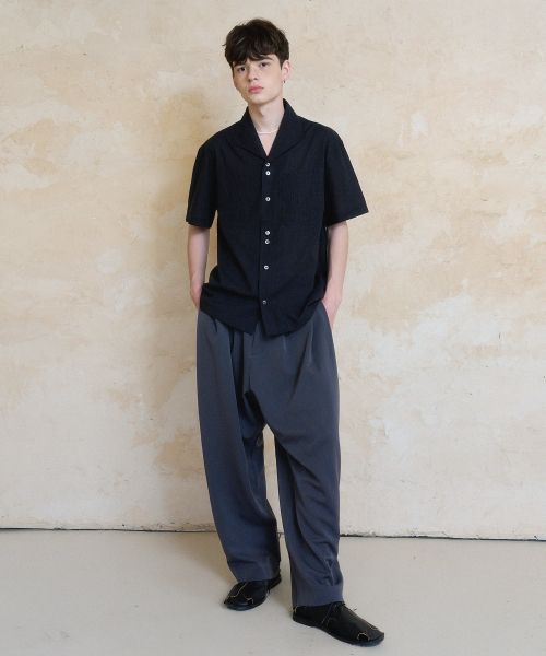 wing collar shirts (navy) 【公式通販】