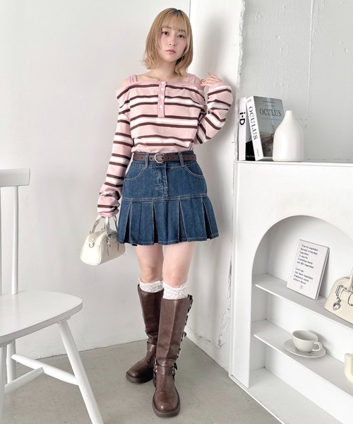 Loueme(ルエム)の「オフショルボーダールーズトップス(Tシャツ/カットソー・レディース・グレー/ピンク・FREE)」の14枚目の写真