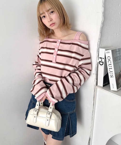 Loueme(ルエム)の「オフショルボーダールーズトップス(Tシャツ/カットソー・レディース・グレー/ピンク・FREE)」の16枚目の写真