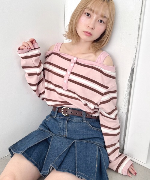 Loueme(ルエム)の「オフショルボーダールーズトップス(Tシャツ/カットソー・レディース・グレー/ピンク・FREE)」の15枚目の写真