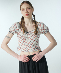 OOH-AHH（ウーアー）の「Check Square Neck Blouse (Cream)（シャツ/ブラウス）」