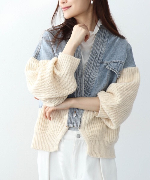 Jines（ジネス）の「デニムドッキングカーディガン（デニムジャケット・レディース・ベージュ/ホワイト・38）」の19枚目の写真