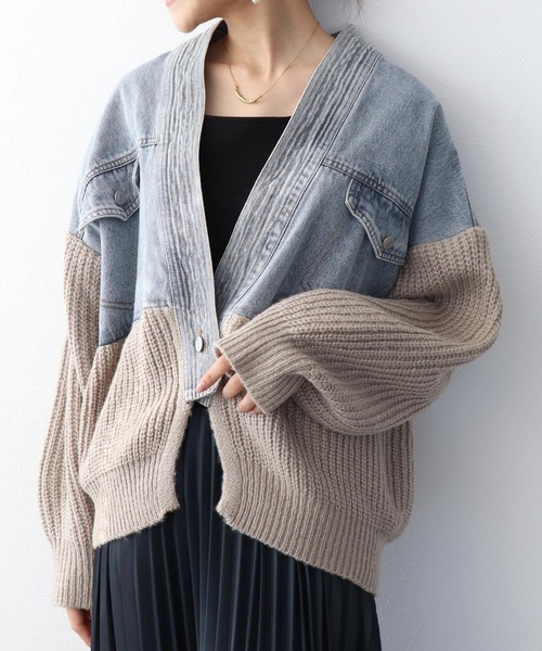 Jines（ジネス）の「デニムドッキングカーディガン（デニムジャケット・レディース・ベージュ/ホワイト・38）」の15枚目の写真