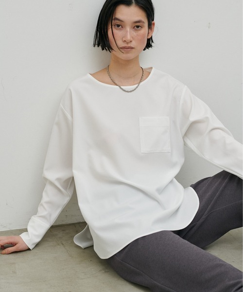 LARUTA(ラルータ)の「【LARUTA】カフス付き万能レイヤードプルオーバー(シャツ/ブラウス・レディース・オフホワイト/チャコールグレー・FREE)」の7枚目の写真