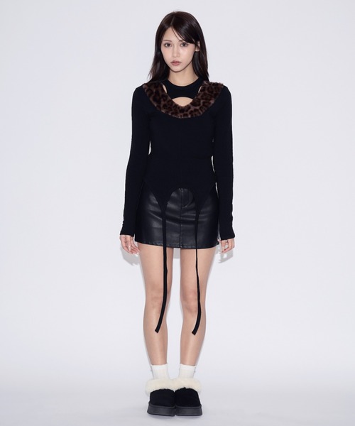 tinkerend(ティンカーエンド)の「Leopard Fur Cutout Tops / ヒョウ柄ファーカットアウトトップス(Tシャツ/カットソー・レディース・ブラウン/ブラック・FREE)」の17枚目の写真