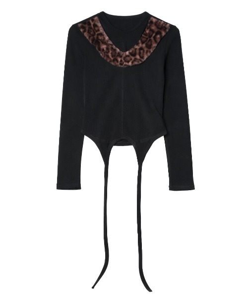 tinkerend(ティンカーエンド)の「Leopard Fur Cutout Tops / ヒョウ柄ファーカットアウトトップス(Tシャツ/カットソー・レディース・ブラウン/ブラック・FREE)」の13枚目の写真