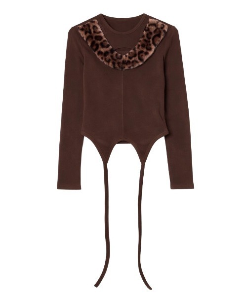 tinkerend(ティンカーエンド)の「Leopard Fur Cutout Tops / ヒョウ柄ファーカットアウトトップス(Tシャツ/カットソー・レディース・ブラウン/ブラック・FREE)」の11枚目の写真