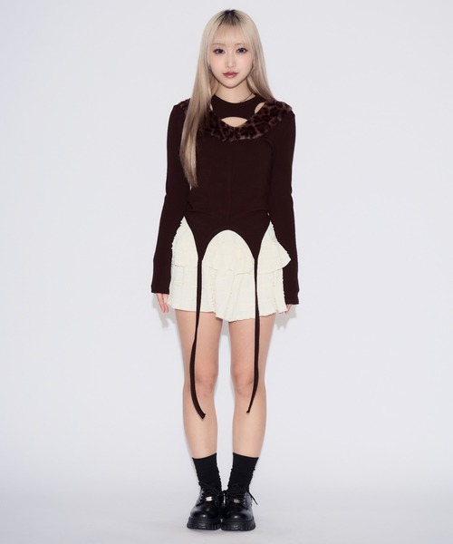 tinkerend(ティンカーエンド)の「Leopard Fur Cutout Tops / ヒョウ柄ファーカットアウトトップス(Tシャツ/カットソー・レディース・ブラウン/ブラック・FREE)」の21枚目の写真
