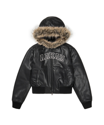 AAKAM | Hooded Fur Leather Jacket (Black)(ライダースジャケット)