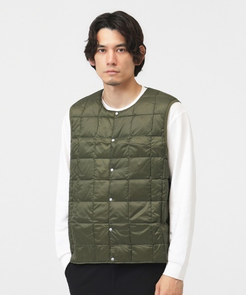 TAION(タイオン)の「タイオン TAION CREW NECK BUTTON DOWN VEST(ダウンベスト・メンズ・オリーブ/ブラック/ベージュ・M/L/LL)」の1枚目の写真