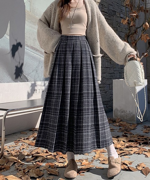 LAFFMO（ラフモ）の「チェック柄プリーツロングスカート（スカート・レディース・ブラウン/ブラック・L/M）」の4枚目の写真