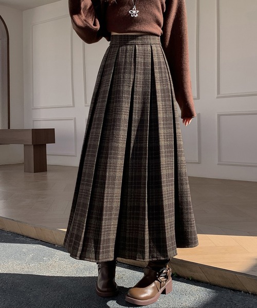 LAFFMO（ラフモ）の「チェック柄プリーツロングスカート（スカート・レディース・ブラウン/ブラック・L/M）」の17枚目の写真