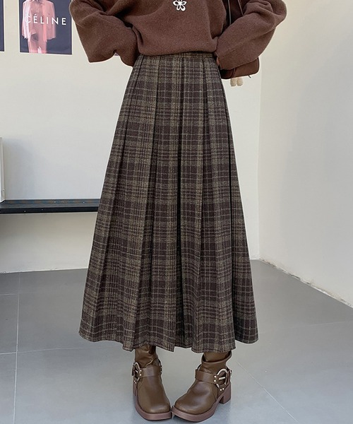 LAFFMO（ラフモ）の「チェック柄プリーツロングスカート（スカート・レディース・ブラウン/ブラック・L/M）」の19枚目の写真