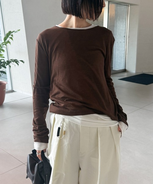 select MOCA by son(セレクトモカバイソン)の「2WAYツイストシアーテレコトップス【by SON】(Tシャツ/カットソー・レディース・チャコールグレー/ブラウン/アイボリー・FREE)」の10枚目の写真