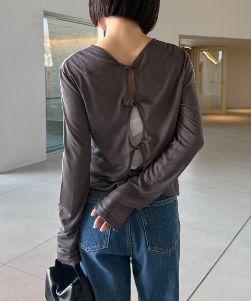 select MOCA by son(セレクトモカバイソン)の「2WAYツイストシアーテレコトップス【by SON】(Tシャツ/カットソー・レディース・チャコールグレー/ブラウン/アイボリー・FREE)」の22枚目の写真