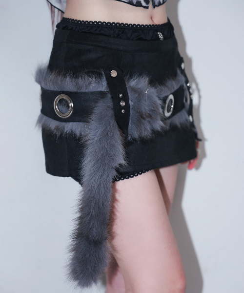 fur loop eyelet belt - deep blue