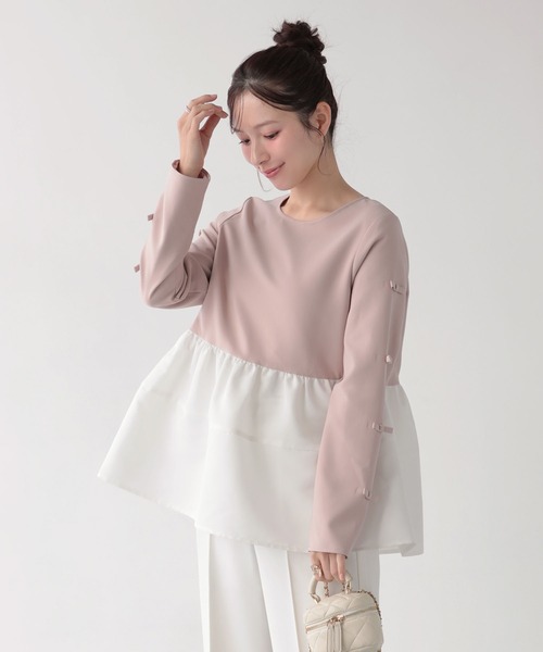 Fit more(フィットモア)の「袖リボンボリュームペプラムトップス(その他トップス・レディース・ブルーグレー/ブラック/ピンク・FREE)」の8枚目の写真