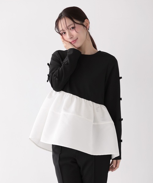 Fit more(フィットモア)の「袖リボンボリュームペプラムトップス(その他トップス・レディース・ブルーグレー/ブラック/ピンク・FREE)」の4枚目の写真