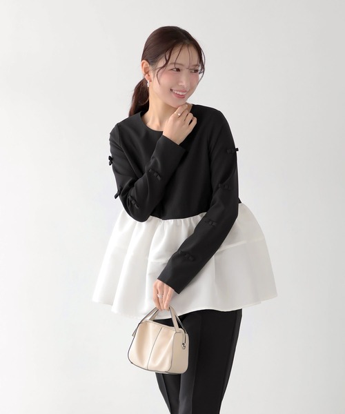 Fit more(フィットモア)の「袖リボンボリュームペプラムトップス(その他トップス・レディース・ブルーグレー/ブラック/ピンク・FREE)」の5枚目の写真
