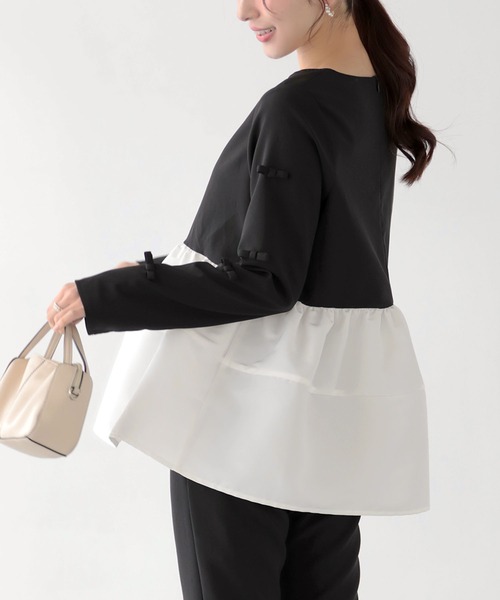 Fit more(フィットモア)の「袖リボンボリュームペプラムトップス(その他トップス・レディース・ブルーグレー/ブラック/ピンク・FREE)」の6枚目の写真