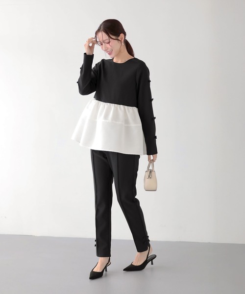 Fit more(フィットモア)の「袖リボンボリュームペプラムトップス(その他トップス・レディース・ブルーグレー/ブラック/ピンク・FREE)」の7枚目の写真