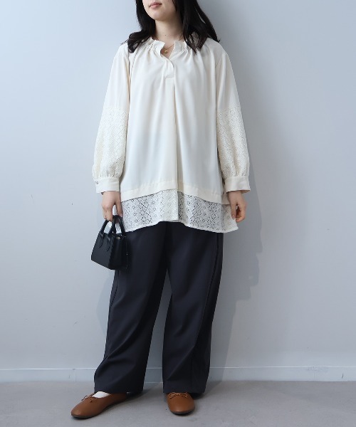 leswel(レスウェル)の「【L~5L 大きいサイズ】切替えストレッチワイドパンツ(その他パンツ・レディース・ベージュ/チャコールグレー・L/LL/3L/4L/5L)」の3枚目の写真