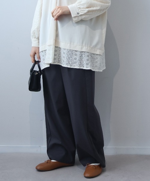 leswel(レスウェル)の「【L~5L 大きいサイズ】切替えストレッチワイドパンツ(その他パンツ・レディース・ベージュ/チャコールグレー・L/LL/3L/4L/5L)」の4枚目の写真