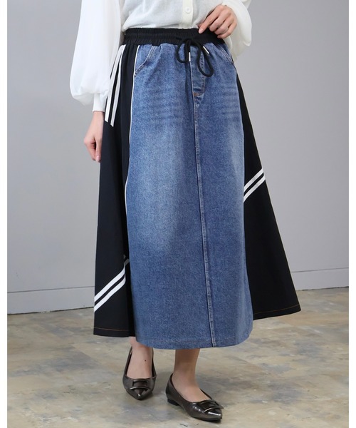 Doumoi(ドゥモエ)の「異素材切り替え デニムデザイン スカート(スカート・レディース・ベージュ系その他/ブラック系その他・FREE)」の2枚目の写真