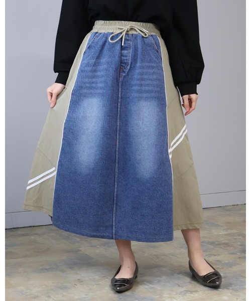 Doumoi(ドゥモエ)の「異素材切り替え デニムデザイン スカート(スカート・レディース・ベージュ系その他/ブラック系その他・FREE)」の10枚目の写真