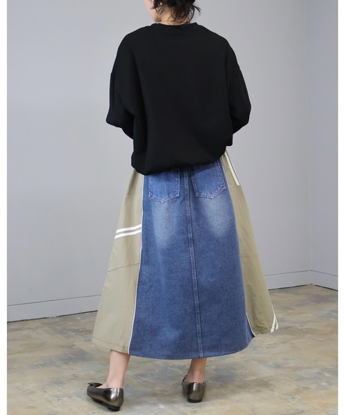 Doumoi(ドゥモエ)の「異素材切り替え デニムデザイン スカート(スカート・レディース・ベージュ系その他/ブラック系その他・FREE)」の8枚目の写真