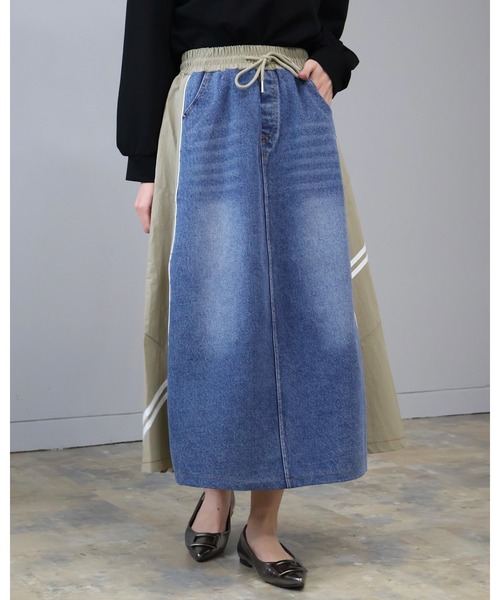 Doumoi(ドゥモエ)の「異素材切り替え デニムデザイン スカート(スカート・レディース・ベージュ系その他/ブラック系その他・FREE)」の12枚目の写真