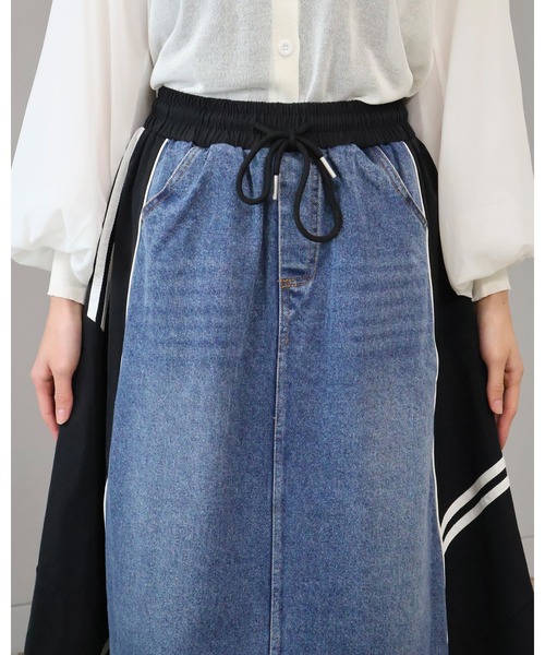 Doumoi(ドゥモエ)の「異素材切り替え デニムデザイン スカート(スカート・レディース・ベージュ系その他/ブラック系その他・FREE)」の3枚目の写真
