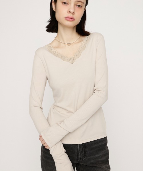 SLY(スライ)の「LACE DOCKING CUT TOPS レースドッキングカットトップス 春服(Tシャツ/カットソー・レディース・ブラウン/アイボリー・FREE)」の2枚目の写真