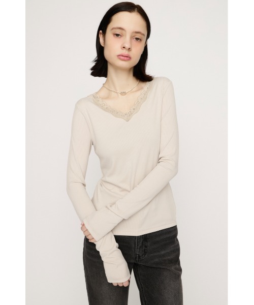 SLY(スライ)の「LACE DOCKING CUT TOPS レースドッキングカットトップス 春服(Tシャツ/カットソー・レディース・ブラウン/アイボリー・FREE)」の3枚目の写真