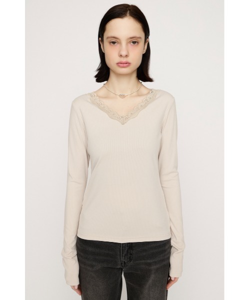 SLY(スライ)の「LACE DOCKING CUT TOPS レースドッキングカットトップス 春服(Tシャツ/カットソー・レディース・ブラウン/アイボリー・FREE)」の5枚目の写真