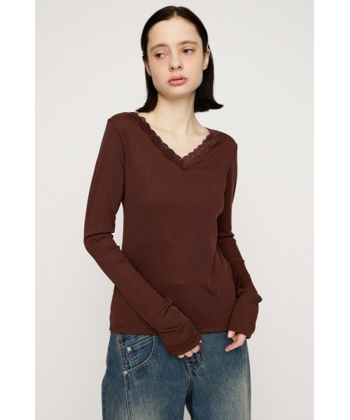 SLY(スライ)の「LACE DOCKING CUT TOPS レースドッキングカットトップス 春服(Tシャツ/カットソー・レディース・ブラウン/アイボリー・FREE)」の6枚目の写真