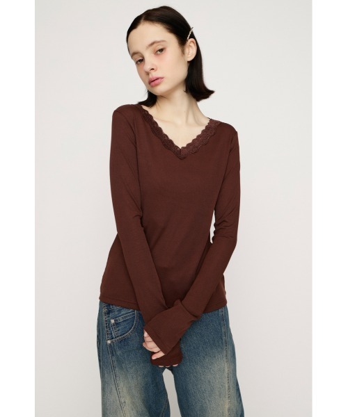 SLY(スライ)の「LACE DOCKING CUT TOPS レースドッキングカットトップス 春服(Tシャツ/カットソー・レディース・ブラウン/アイボリー・FREE)」の8枚目の写真