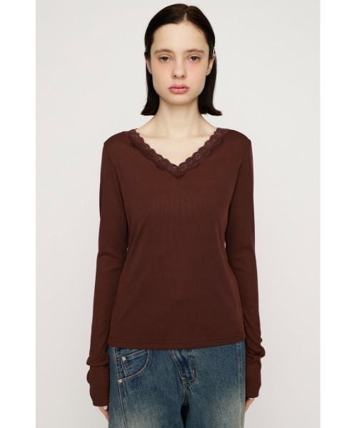 SLY(スライ)の「LACE DOCKING CUT TOPS レースドッキングカットトップス 春服(Tシャツ/カットソー・レディース・ブラウン/アイボリー・FREE)」の9枚目の写真