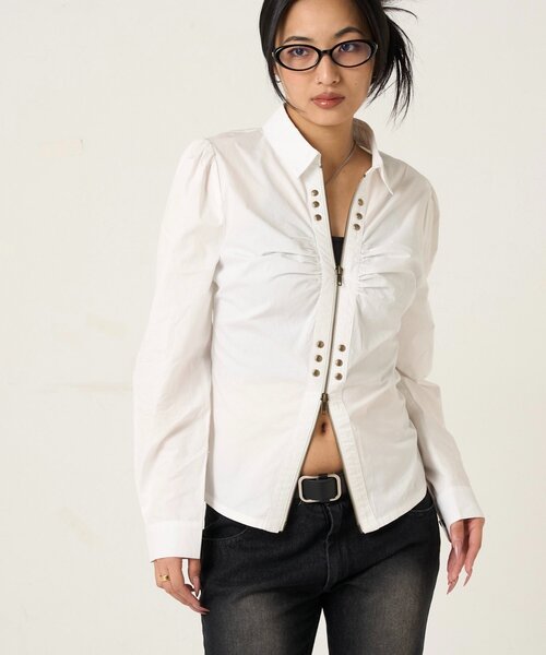 WHO'S WHO gallery(フーズフーギャラリー)の「ギャザースタッズコンパクトシャツ(シャツ/ブラウス・レディース・カーキ/ブラック/ホワイト・FREE)」の12枚目の写真