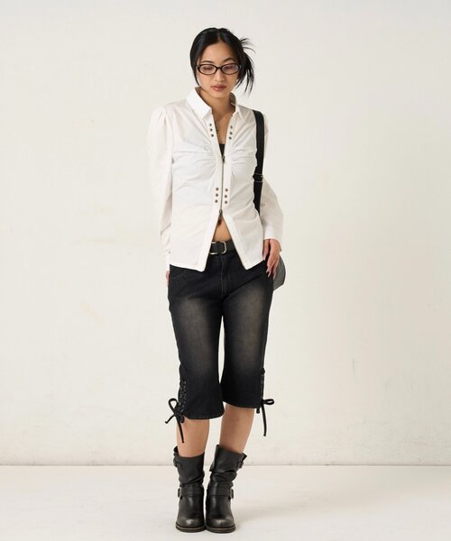 WHO'S WHO gallery(フーズフーギャラリー)の「ギャザースタッズコンパクトシャツ(シャツ/ブラウス・レディース・カーキ/ブラック/ホワイト・FREE)」の13枚目の写真