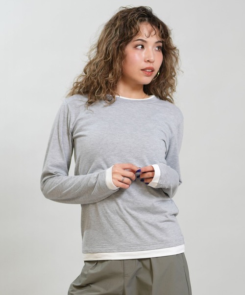 RIKKA FEMME(リッカファム)の「RIKKA FEMME/リッカファム 長袖 Tシャツ ロンT 重ね着風 UVカット 接触冷感 RF6S-2202(Tシャツ/カットソー・レディース・ネイビー/グレー・S/M/M/L)」の1枚目の写真